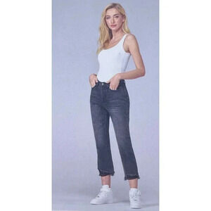 NWT Simply Society Womens Straight Super High Rise Distressed Jeans Black 5/27